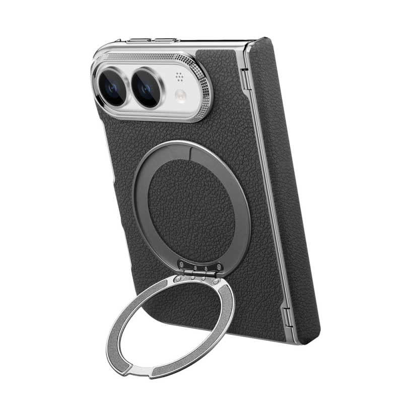 Capa magnética para iPhone Duo Litchi com anel de suporte