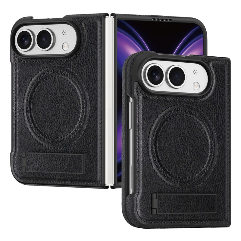 Capa magnética para iPhone Duo com efeito de couro e suporte metálico