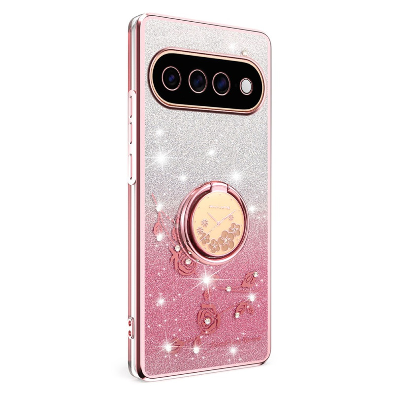 Capa para Google Pixel 11 Pro com flores e strass e anel de suporte KADEM