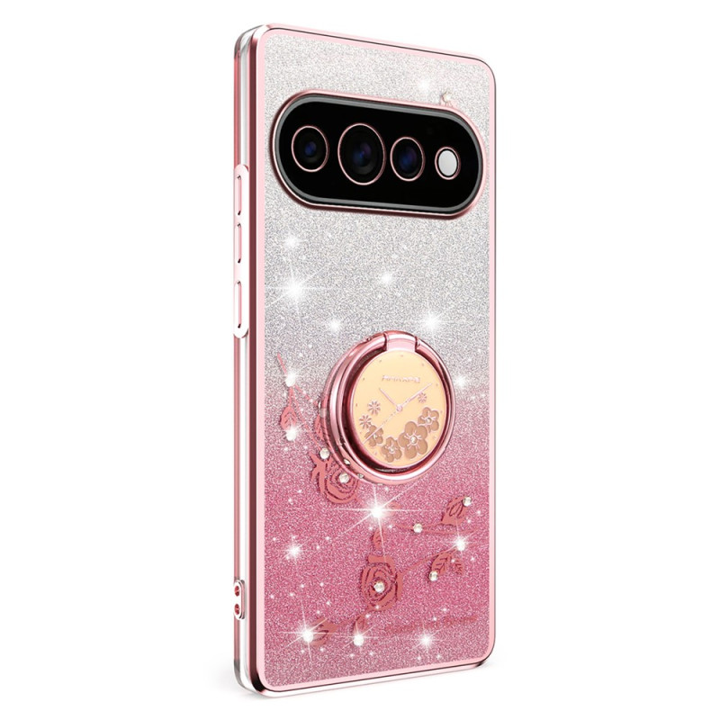 Capa para Google Pixel 11 Pro XL com flores e strass e anel de suporte KADEM