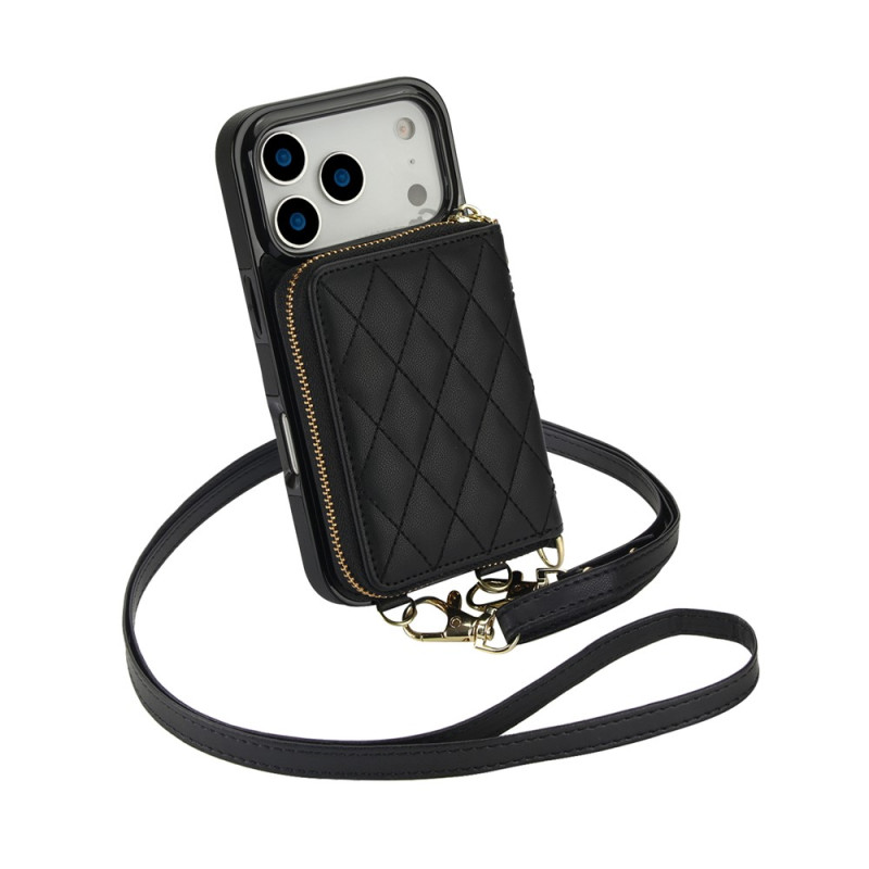 Capa para iPhone 18 Pro / 17 Pro tipo carteira acolchoada com alça de ombro