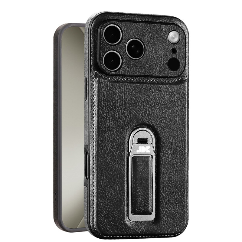 Capa para iPhone 18 Pro / 17 Pro com efeito de couro e anel de suporte metálico