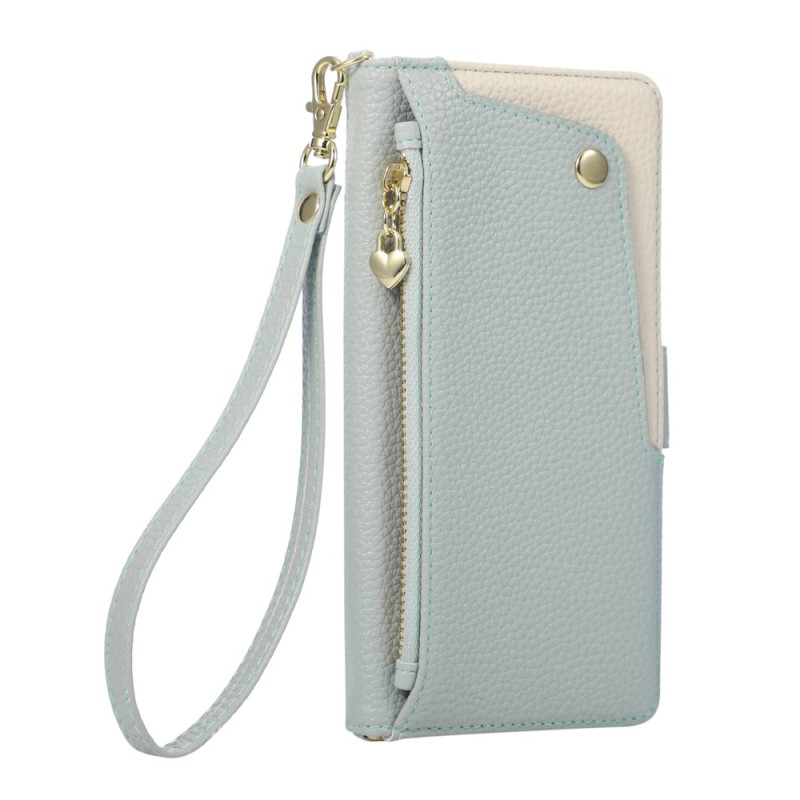 Capa para iPhone 18 Pro Max / 17 Pro Max tipo carteira bicolor com bolso com fecho de correr
