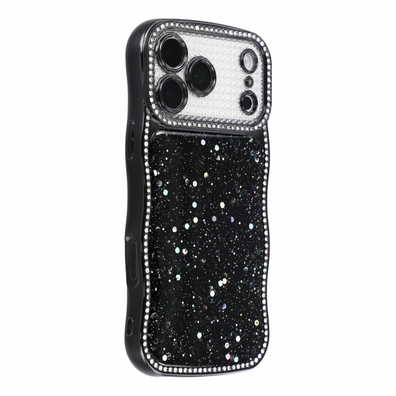 Capa para iPhone 18 Pro Max / 17 Pro Max com brilhos, efeito ondulado e strass