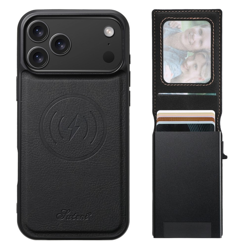 Capa para iPhone 18 Pro Max / 17 Pro Max com padrão «Grain Litchi» e porta-cartões removível