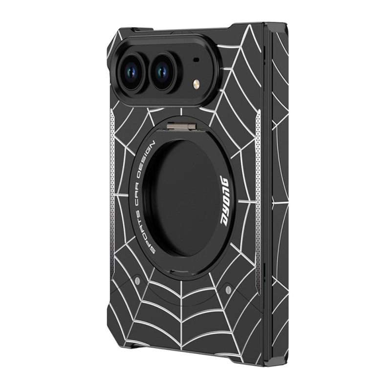 Capa magnética para iPhone «Duo» com padrão de teia de aranha e anel giratório
