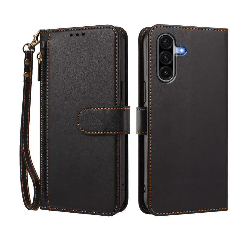 Capa para Samsung Galaxy A18 4G / A17 4G / 5G tipo carteira com 4 compartimentos para cartões e bolso com fecho de correr