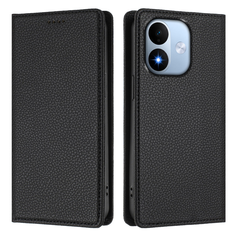 Capa Flip para Xiaomi Redmi Note 17 5G / 4G, tipo carteira, com padrão de pele de lichia e proteção anti-RFID