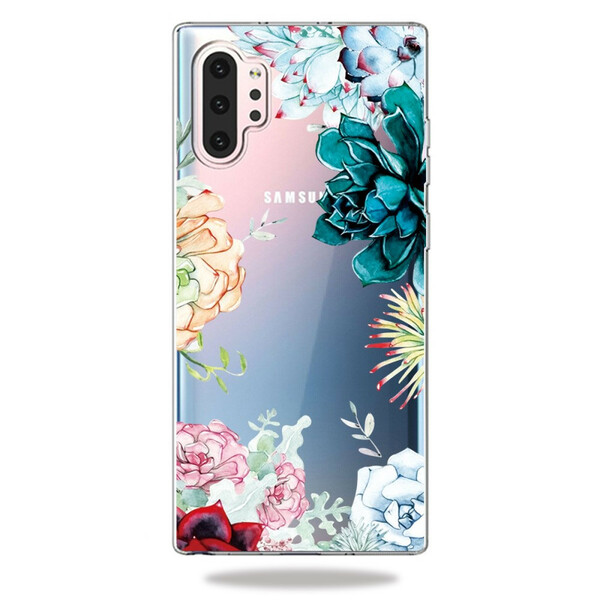 Samsung Galaxy Note 10 Plus Capa transparente para flores de aguarela