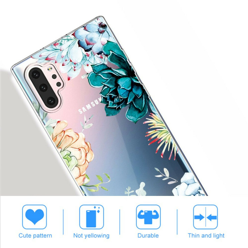 Samsung Galaxy Note 10 Plus Capa transparente para flores de aguarela