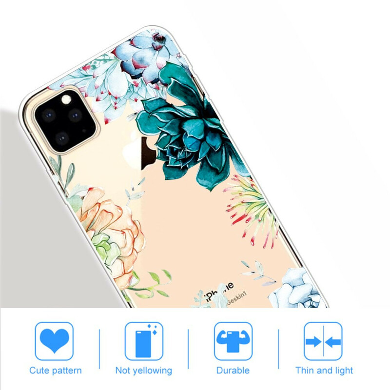 iPhone 11 Máxima capa transparente para flores de aguarela