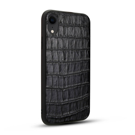 iPhone XR Capa de Couro Genuína Textura de Crocodilo
