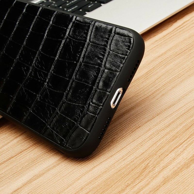 iPhone XR Capa de Couro Genuína Textura de Crocodilo