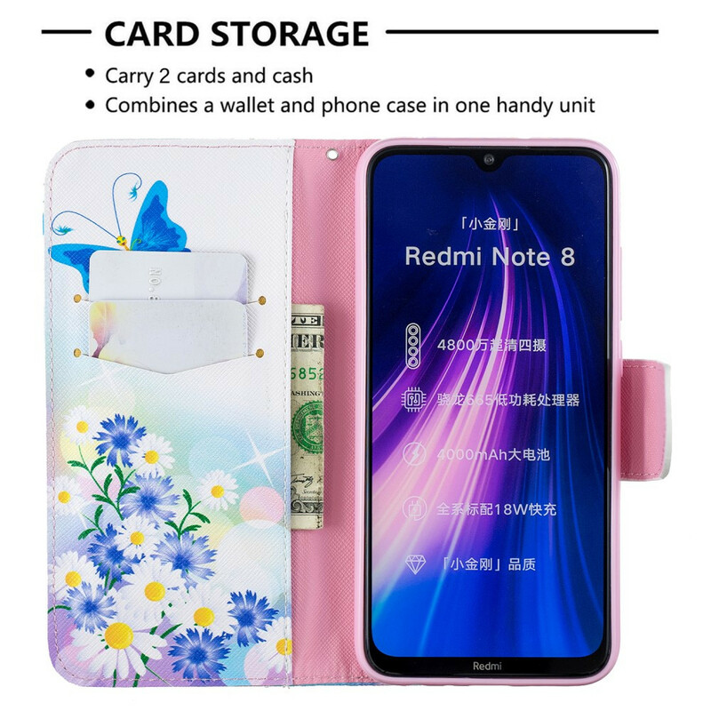 Xiaomi Redmi Note 8 Capa pintada com Borboleta e Flor