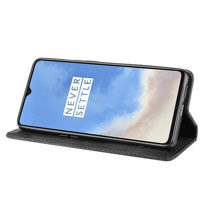  Capa de Couro OnePlus 7T Efeito Vintage Flip