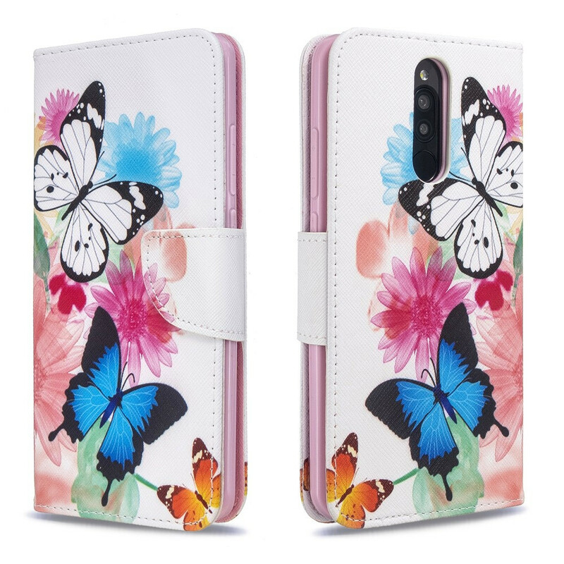 Xiaomi Redmi 8 Capa de Borboletas e Flores Pintadas