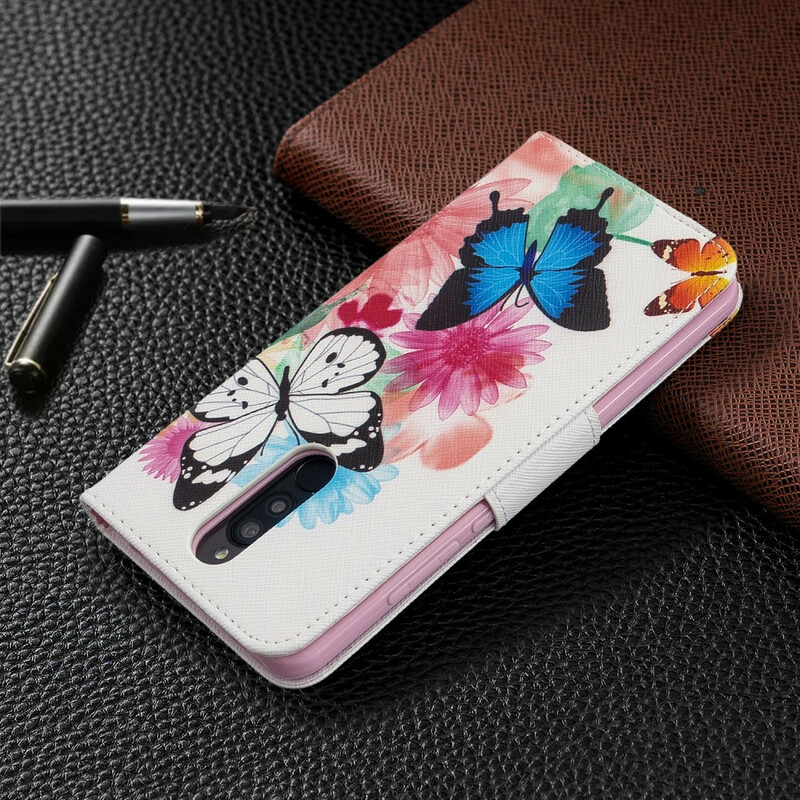 Xiaomi Redmi 8 Capa de Borboletas e Flores Pintadas