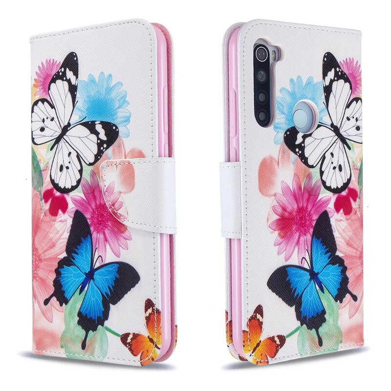 Xiaomi Redmi Note 8T Capa de Borboletas e Flores Pintadas