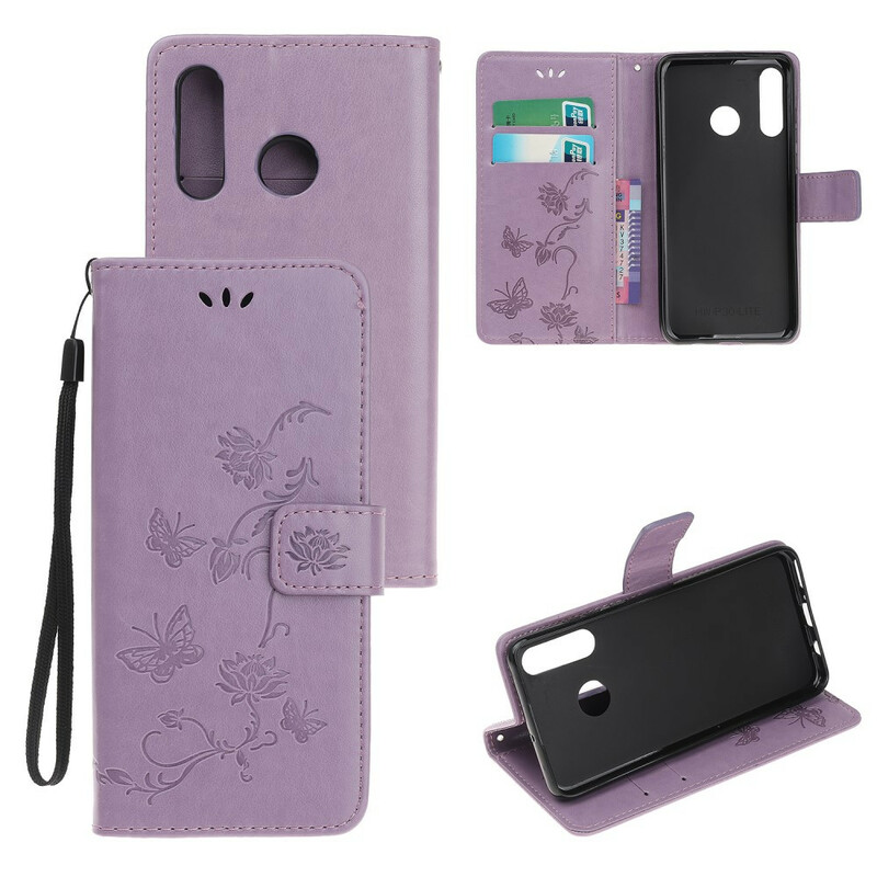 2019 Huawei P Manteiga e Flores de Capa Inteligente com CordÃ£o