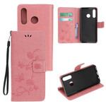 2019 Huawei P Manteiga e Flores de Capa Inteligente com CordÃ£o