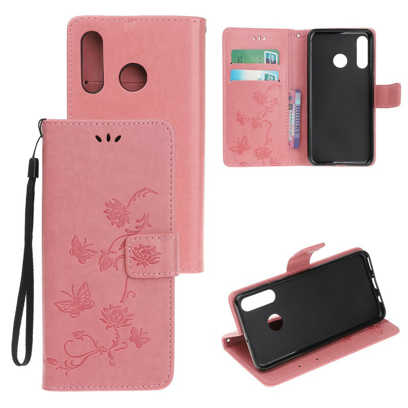 2019 Huawei P Manteiga e Flores de Capa Inteligente com CordÃ£o