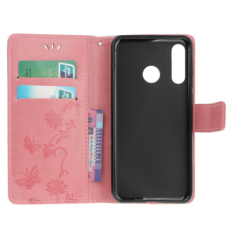2019 Huawei P Manteiga e Flores de Capa Inteligente com CordÃ£o