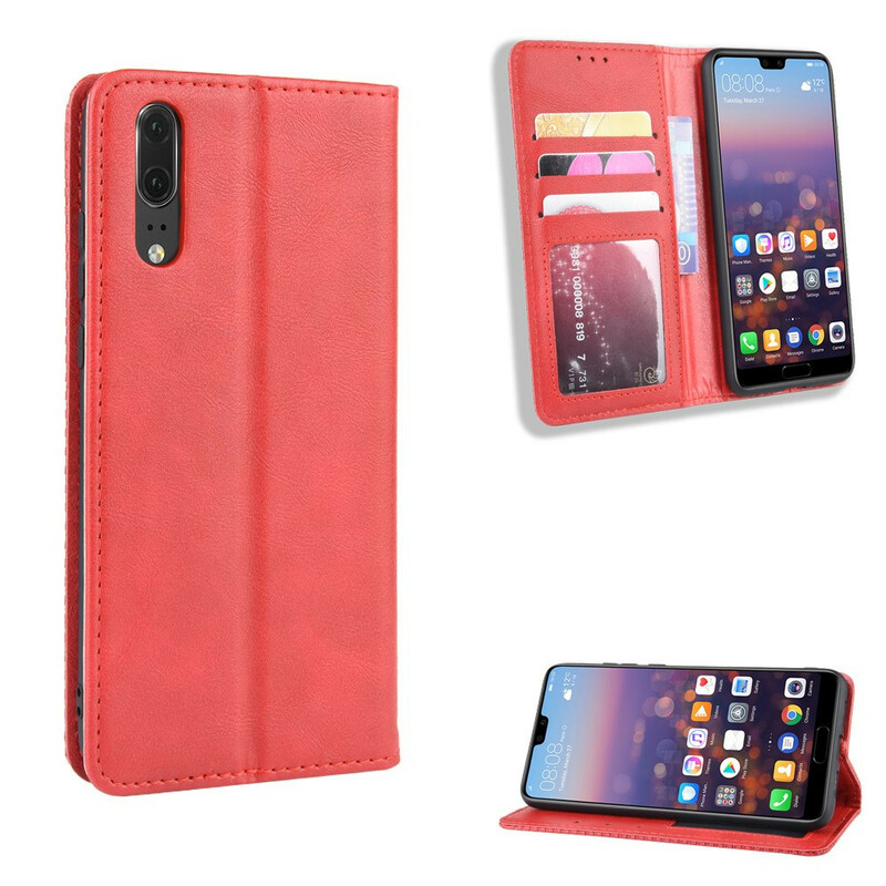 Capa Flip Huawei P20 Efeito Couro Vintage Efeito Estilo