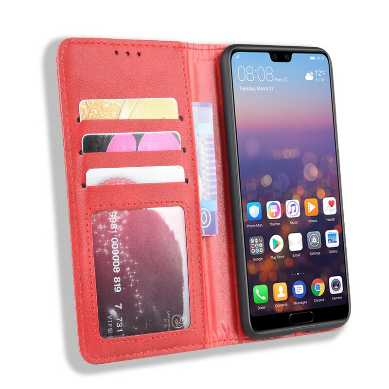 Capa Flip Huawei P20 Efeito Couro Vintage Efeito Estilo