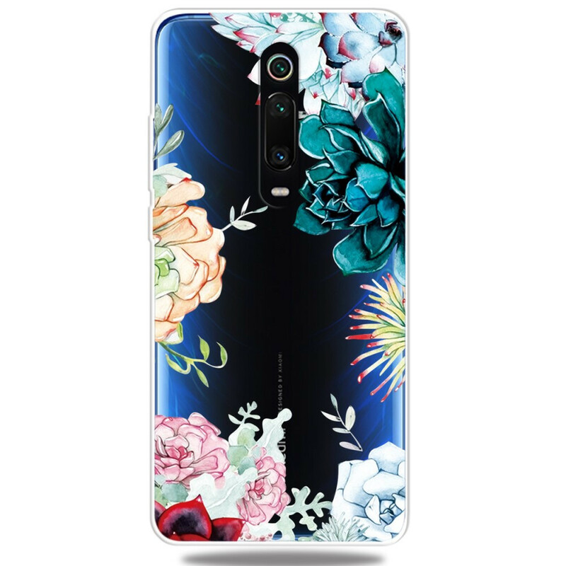 Xiaomi Mi 9T / Mi 9T Pro Capa transparente de flores de aguarela