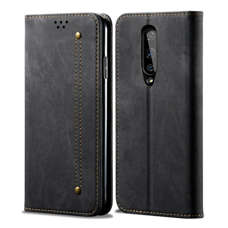 Capa Flip OnePlus 8 Leatherette Jeans Texture