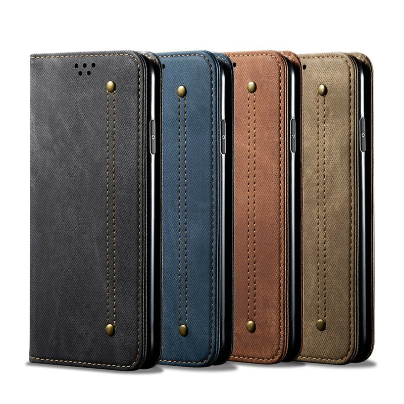 Capa Flip OnePlus 8 Leatherette Jeans Texture