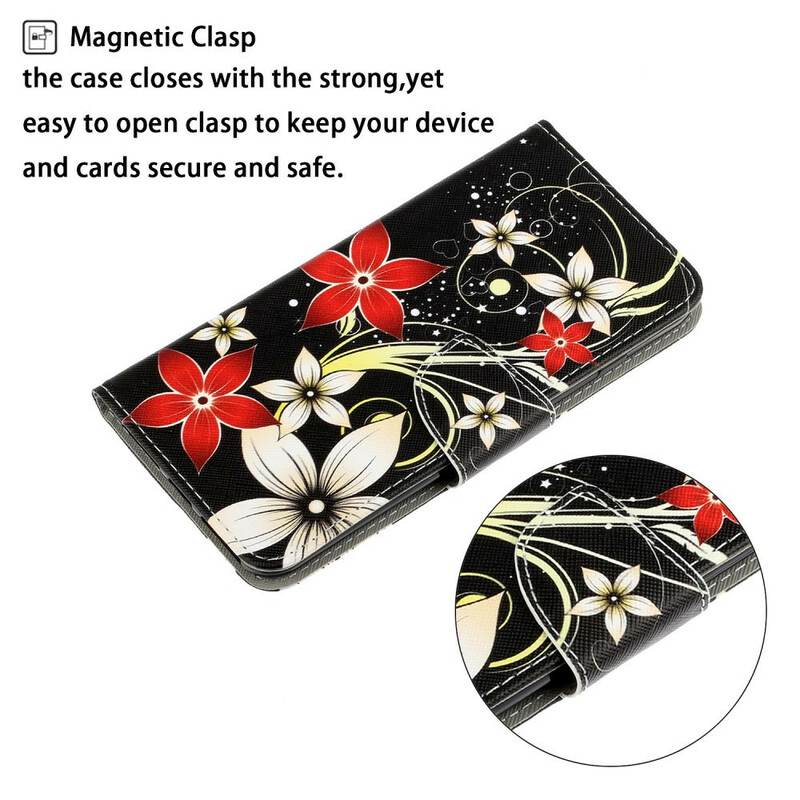 Xiaomi Redmi Note 9 Pro Case Flores Coloridas com Bracelete