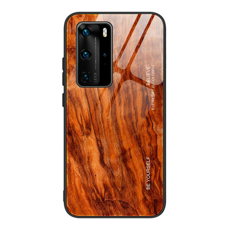 Huawei P40 Pro Cover Design de Vidro Temperado Madeira
