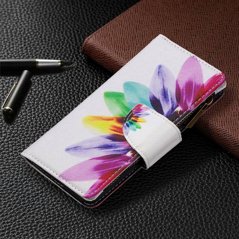 Capa Samsung Galaxy A41 com flor de bolso com fecho de correr