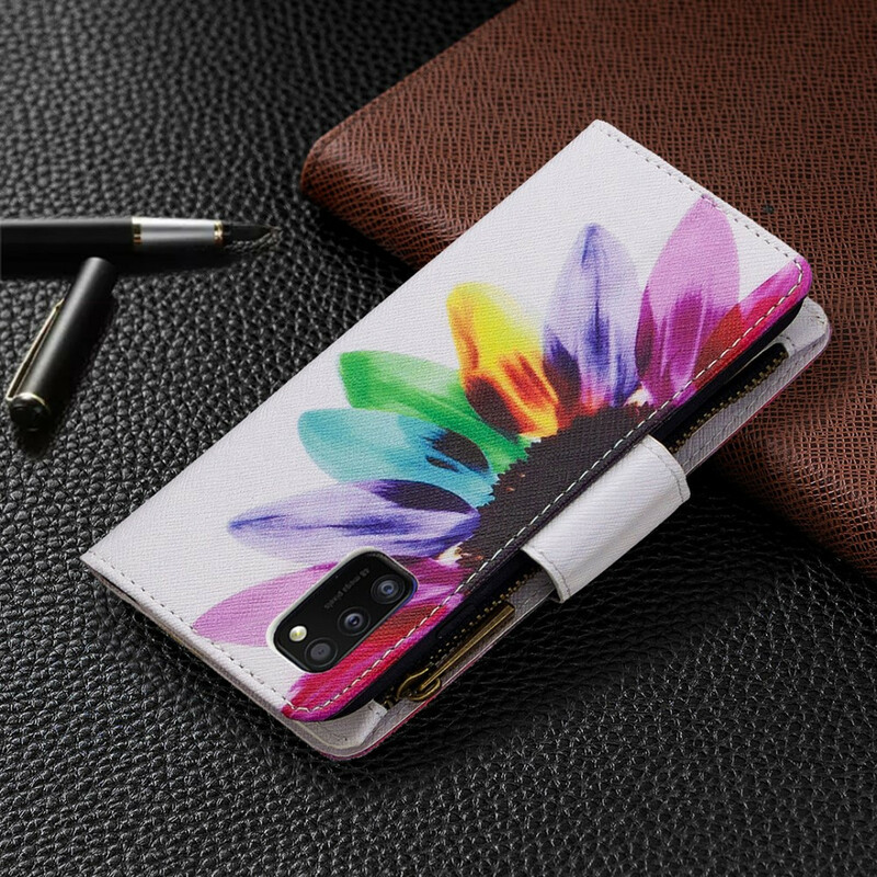 Capa Samsung Galaxy A41 com flor de bolso com fecho de correr