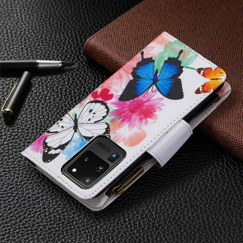 Samsung Galaxy S20 Ultra Case com bolso com zíper Butterfly