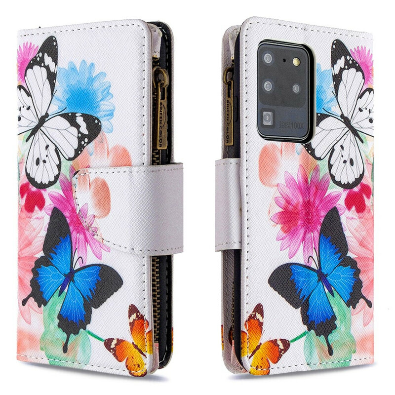 Samsung Galaxy S20 Ultra Case com bolso com zíper Butterfly