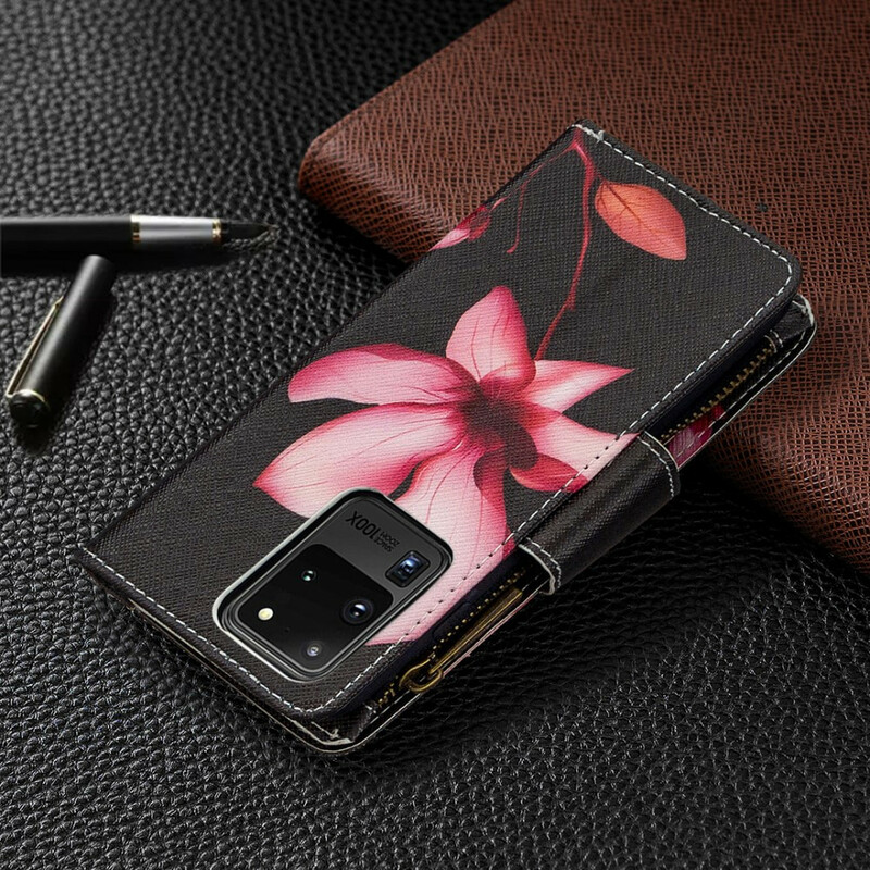 Samsung Galaxy S20 Ultra Case com flor de bolso com fecho de correr
