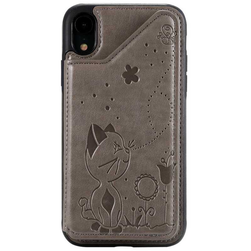 iPhone XR Porta-cartões em pele de gato