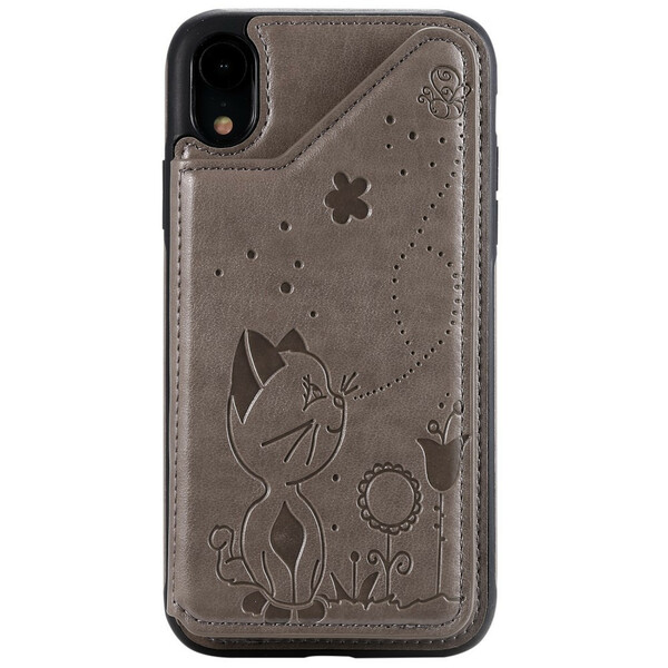 iPhone XR Porta-cartões em pele de gato