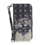 Samsung Galaxy A21s Case Grey Cat with Strap