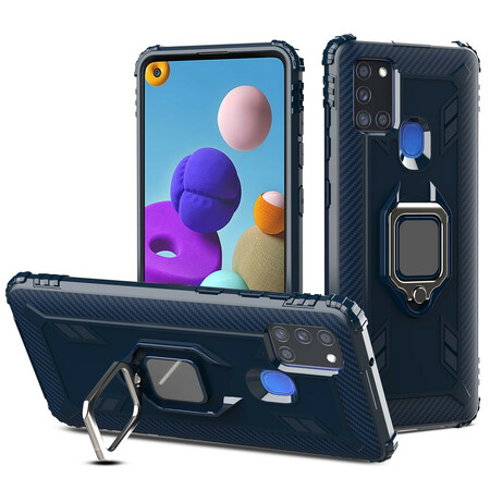 Anel Samsung Galaxy A21s e capa de fibra de carbono