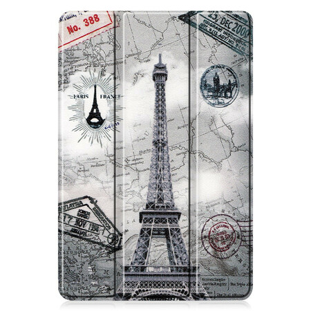 Capa Inteligente Samsung Galaxy Tab S6 Lite Retro Stylo Holder Torre Eiffel