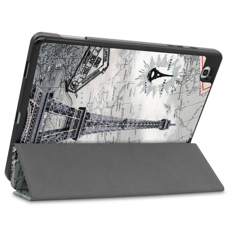 Capa Inteligente Samsung Galaxy Tab S6 Lite Retro Stylo Holder Torre Eiffel