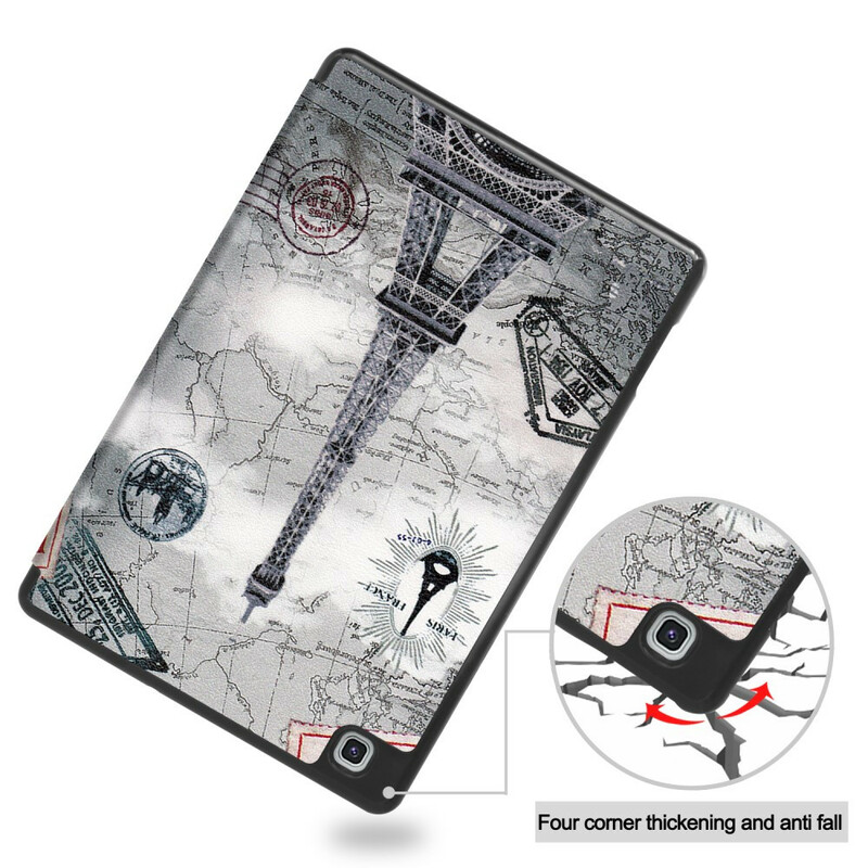 Capa Inteligente Samsung Galaxy Tab S6 Lite Retro Stylo Holder Torre Eiffel
