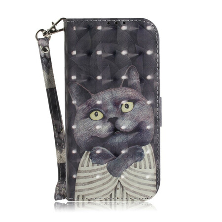 Xiaomi Redmi Note 9 Capa de Cordão Cinzenta de Gato