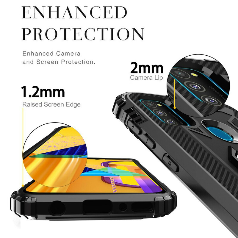 Samsung Galaxy M21 Anel e capa de fibra de carbono