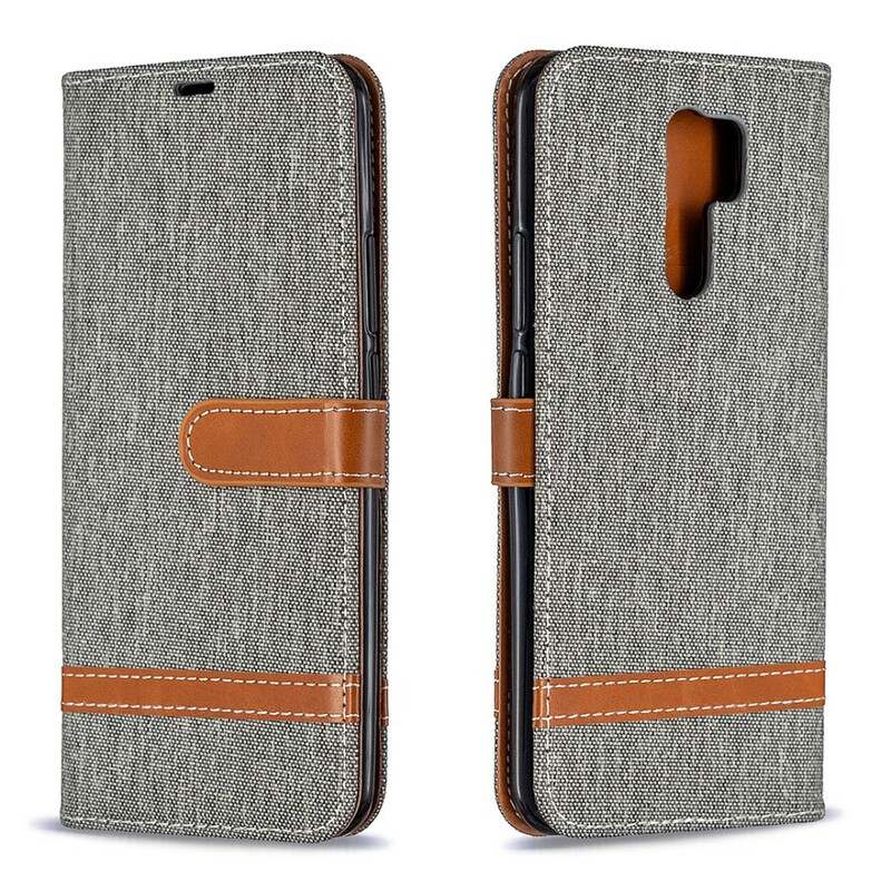 Xiaomi Redmi 9 Capa de tecido e de couro com cinta de efeito