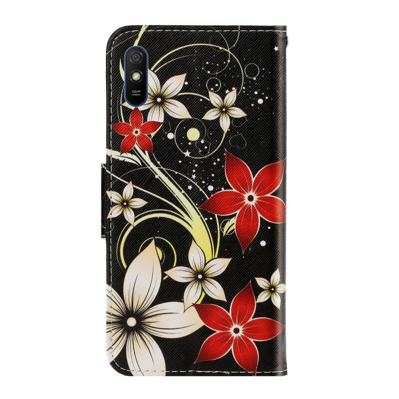 Housse Xiaomi Redmi 9A Fleurs Colorées à Lanière