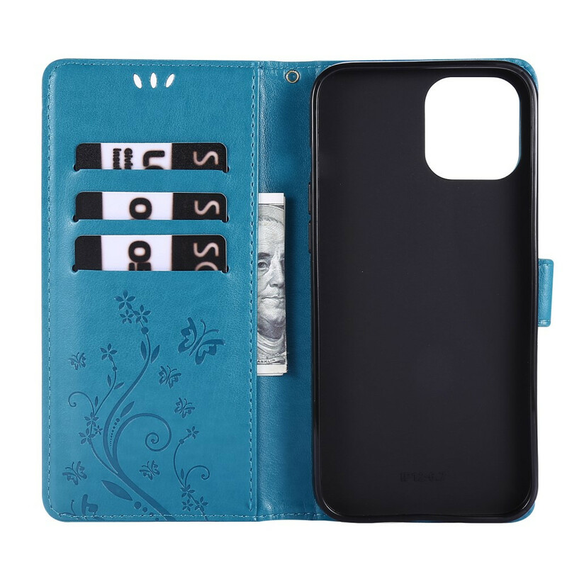 Case iPhone 12 Pro Max Butterflies e Flowers Lanyard